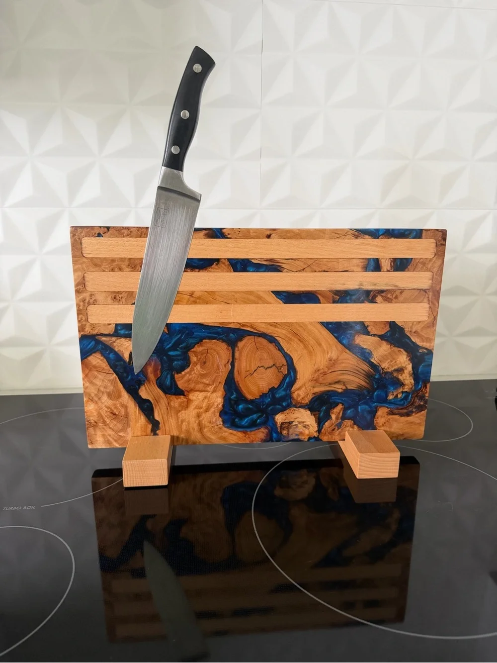 Handcrafted Blue Resin & Natural Wood Cutting Board